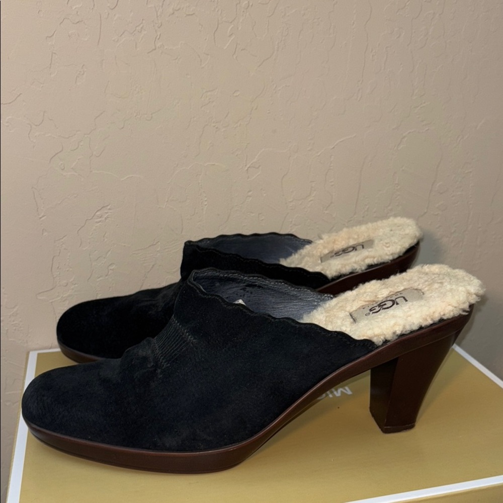 UGG Women's Black Suede Heeled Mules size 10